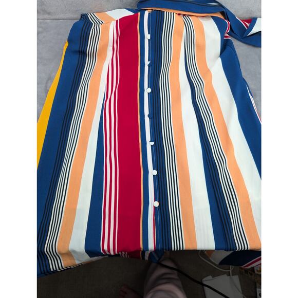 Retro funky Lulumari striped colorful collared button tie front small maxi dress - Picture 6 of 10